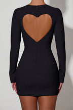 Chic Cut-Out Heart-Detail Bodycon Mini Dress in Black
