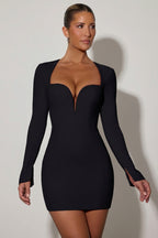 Chic Cut-Out Heart-Detail Bodycon Mini Dress in Black