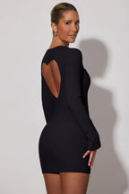 Chic Cut-Out Heart-Detail Bodycon Mini Dress in Black