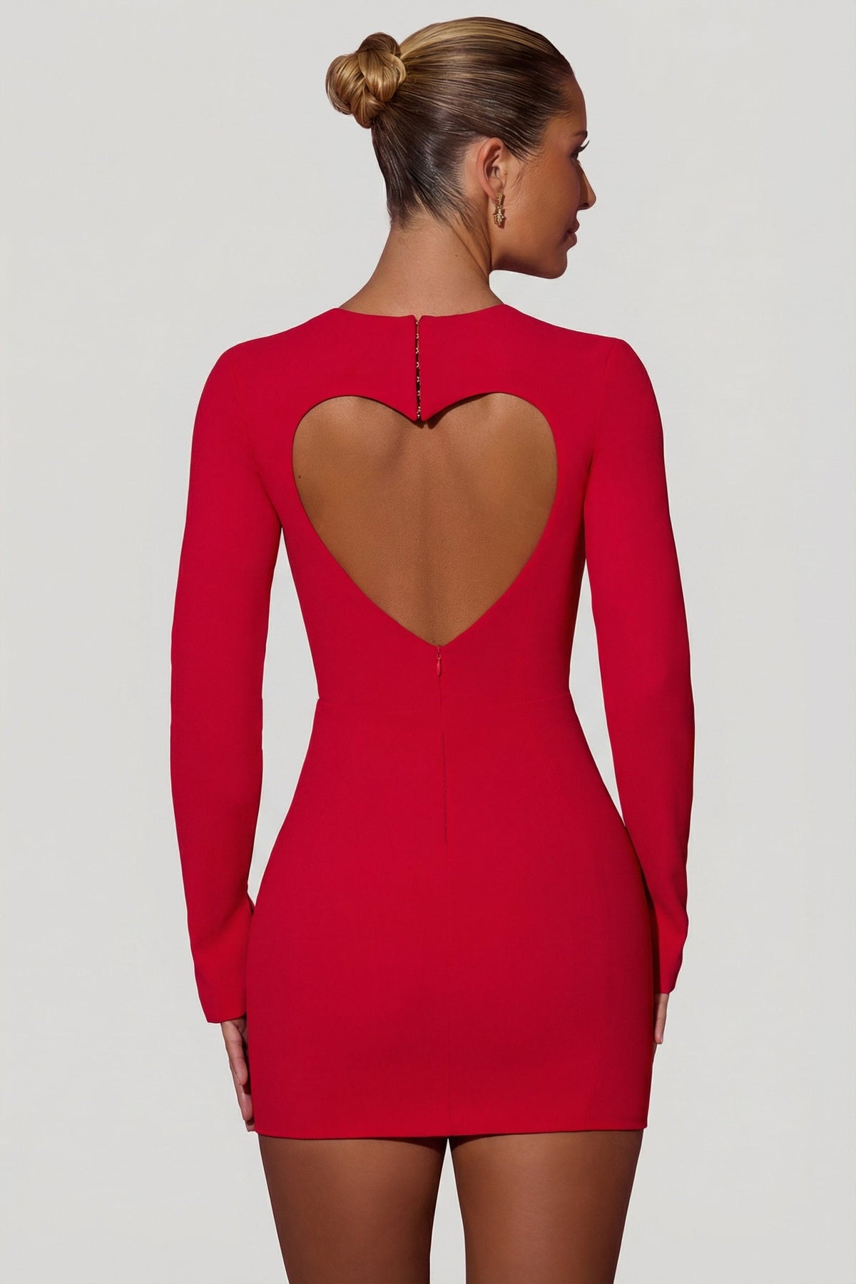 Chic Cut-Out Heart-Detail Bodycon Mini Dress in Red