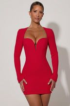 Chic Cut-Out Heart-Detail Bodycon Mini Dress in Red