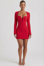 Chic Cut-Out Heart-Detail Bodycon Mini Dress in Red