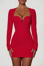 Chic Cut-Out Heart-Detail Bodycon Mini Dress in Red