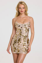 Chic Embellished Mini Dress in Gold