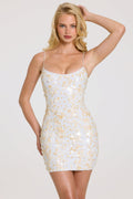 Chic Embellished Mini Dress in Pearl
