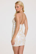 Chic Embellished Mini Dress in Pearl