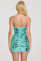 Chic Embellished Mini Dress in Seafoam Green