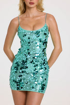 Chic Embellished Mini Dress in Seafoam Green