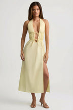 Chic Backless Cotton-Poplin Midaxi Dress in Lemon Yellow
