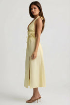 Chic Backless Cotton-Poplin Midaxi Dress in Lemon Yellow
