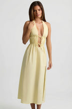 Chic Backless Cotton-Poplin Midaxi Dress in Lemon Yellow