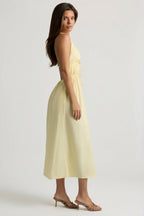 Chic Backless Cotton-Poplin Midaxi Dress in Lemon Yellow