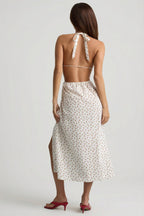 Chic Backless Cotton-Poplin Midaxi Dress in Rose Print