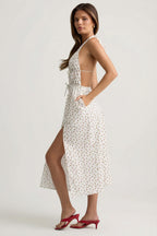 Chic Backless Cotton-Poplin Midaxi Dress in Rose Print