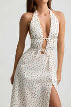 Chic Backless Cotton-Poplin Midaxi Dress in Rose Print