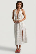 Chic Backless Cotton-Poplin Midaxi Dress in Rose Print