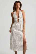Chic Backless Cotton-Poplin Midaxi Dress in Rose Print