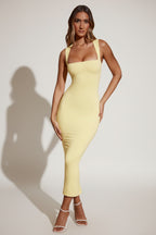 Chic Square Neck Midi Dress in Pastel Yellow