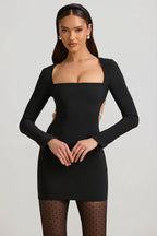 Chic Pearl-Detail Cut-Out Mini Dress in Black