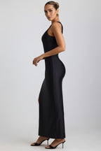 Chic Ruched Asymmetric One-Shoulder Maxi Dress in Black