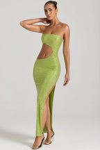 Chic Embellished Cut-Out Bandeau Maxi Dress in Apple