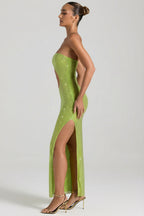 Chic Embellished Cut-Out Bandeau Maxi Dress in Apple