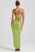 Chic Embellished Cut-Out Bandeau Maxi Dress in Apple
