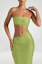 Chic Embellished Cut-Out Bandeau Maxi Dress in Apple