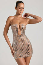 Chic Embellished Cut-Out Mini Dress in Honey