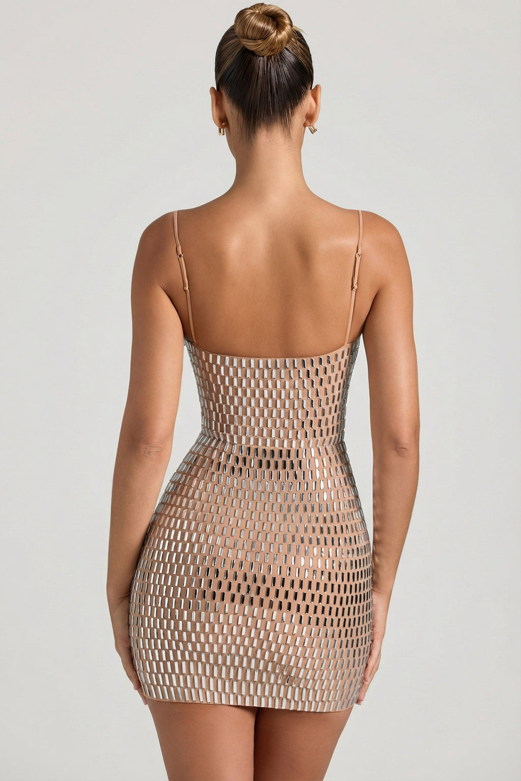 Chic Embellished Cut-Out Mini Dress in Honey