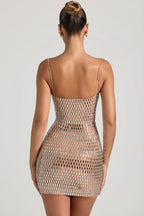 Chic Embellished Cut-Out Mini Dress in Honey