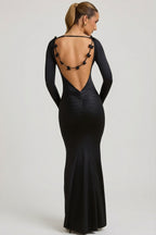 Chic Bow-Detail Ruched Maxi Dress in Black
