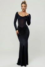 Chic Bow-Detail Ruched Maxi Dress in Black