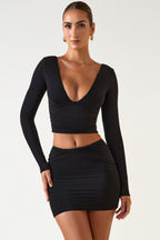 Chic Modal Twist-Front Mid-Rise Mini Skirt in Black