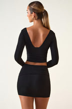 Chic Modal Twist-Front Mid-Rise Mini Skirt in Black