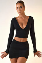 Chic Modal Twist-Front Mid-Rise Mini Skirt in Black
