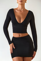 Chic Modal Twist-Front Mid-Rise Mini Skirt in Black