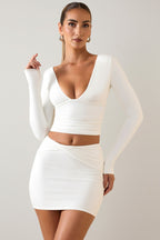 Chic Modal Twist-Front Mid-Rise Mini Skirt in White