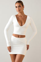 Chic Modal Twist-Front Mid-Rise Mini Skirt in White