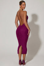 Chic Ruched Backless Bodycon Midaxi Dress in Plum