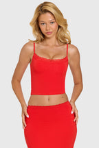 Chic Modal Lace-Trim Top in Cherry