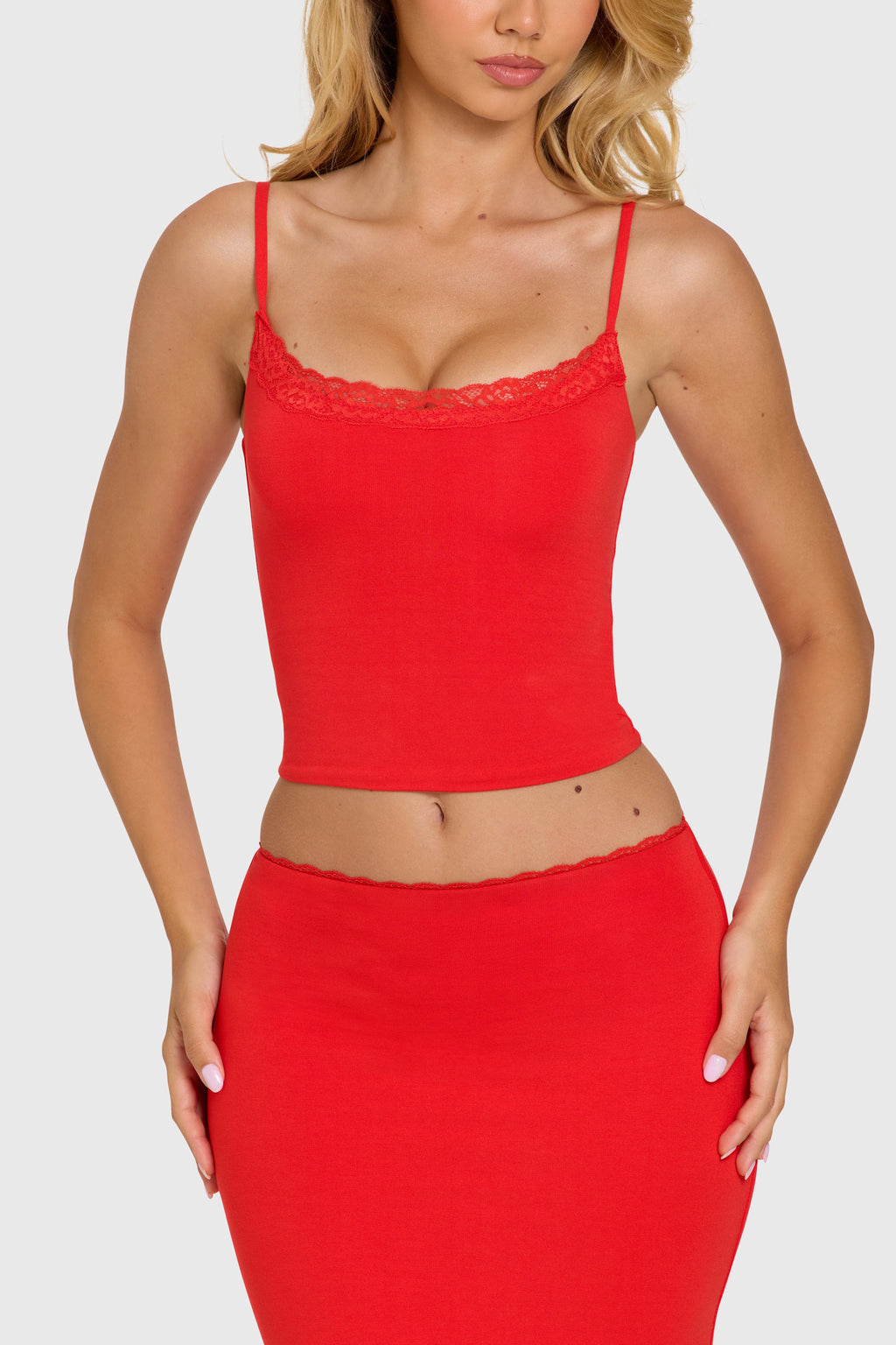 Chic Modal Lace-Trim Top in Cherry