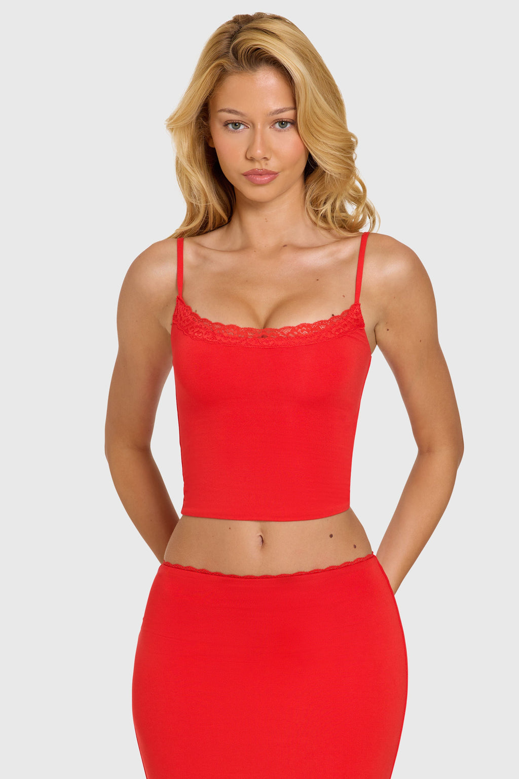 Chic Modal Lace-Trim Top in Cherry