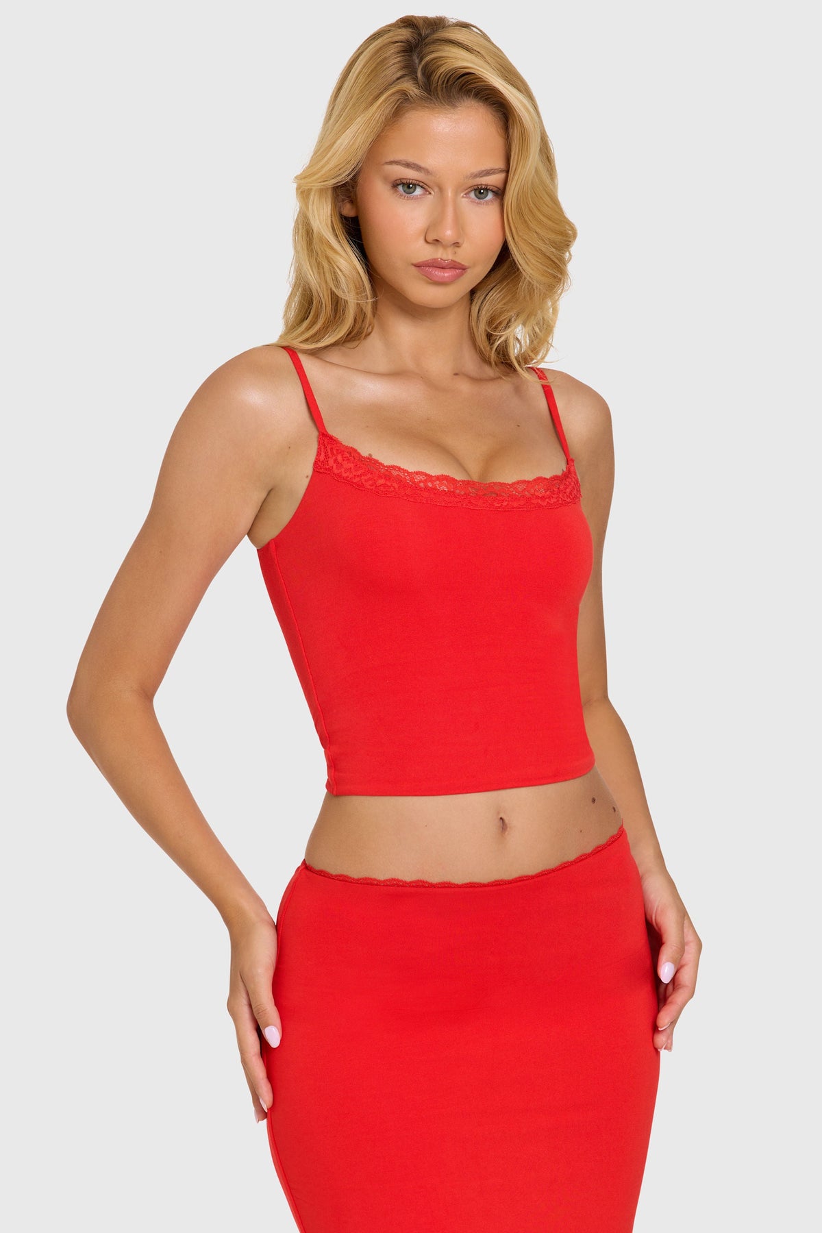 Chic Modal Lace-Trim Top in Cherry
