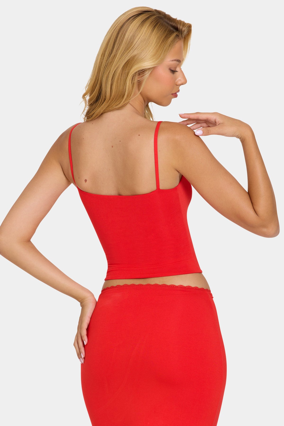 Chic Modal Lace-Trim Top in Cherry