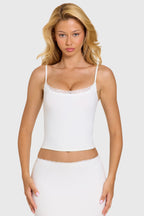 Chic Modal Lace-Trim Top in Coconut