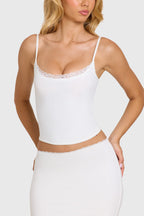 Chic Modal Lace-Trim Top in Coconut