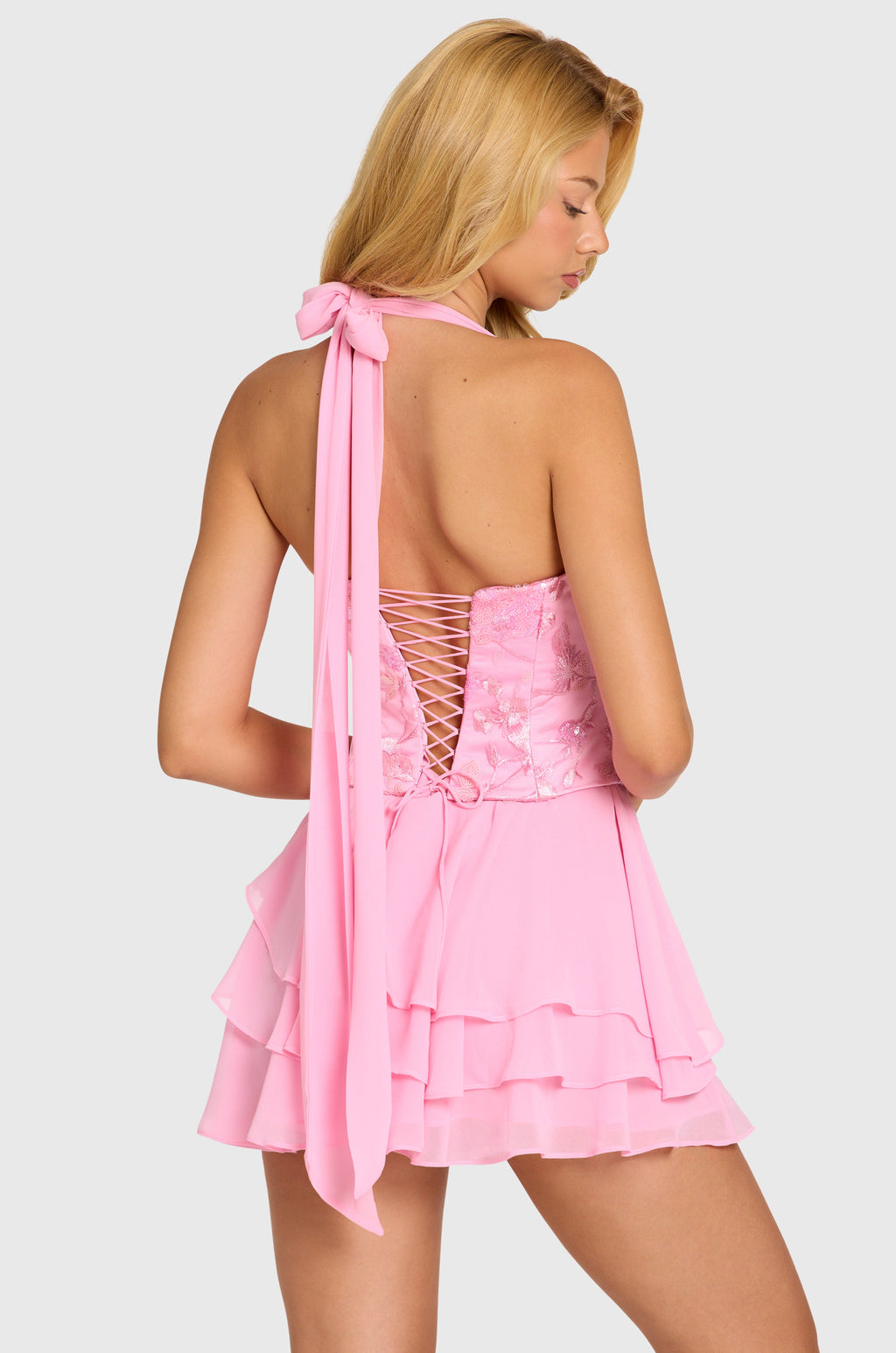 Chic Embellished Corset Mini Dress in Blossom