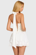 Chic Embellished Corset Mini Dress in Pearl