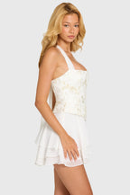 Chic Embellished Corset Mini Dress in Pearl